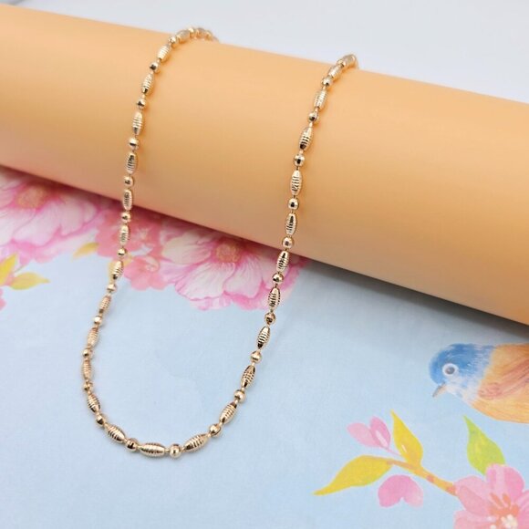 Rose Gold Polished Bead Necklace in 18K Gold Plated Finish - 50cm, XPNL0072 - Picture 2 of 12